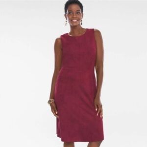 NWOT Chico's Modest Career Sleeveless Suede Sheath Dress in Deep Garnet size L